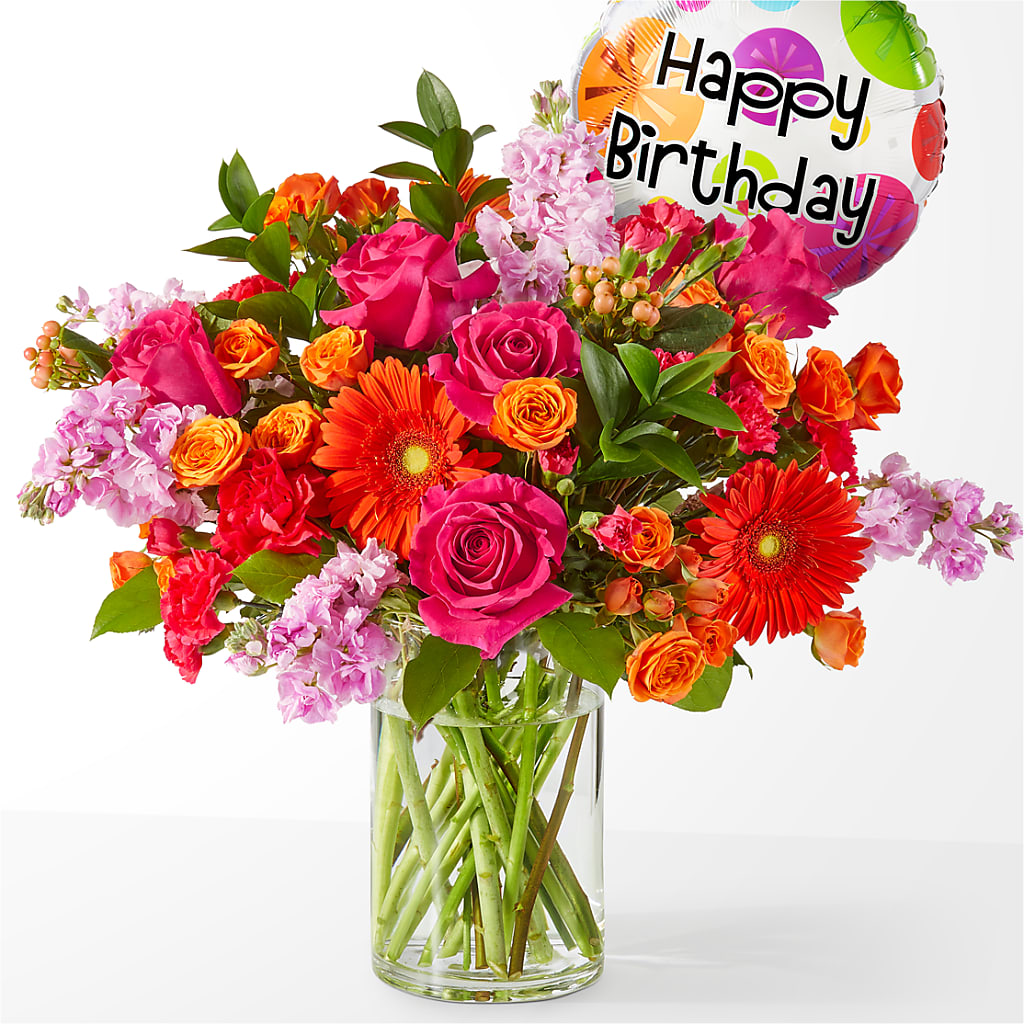 Fiesta Bouquet with Birthday Balloon – Flowers Y Detallitos Analy, Durham NC