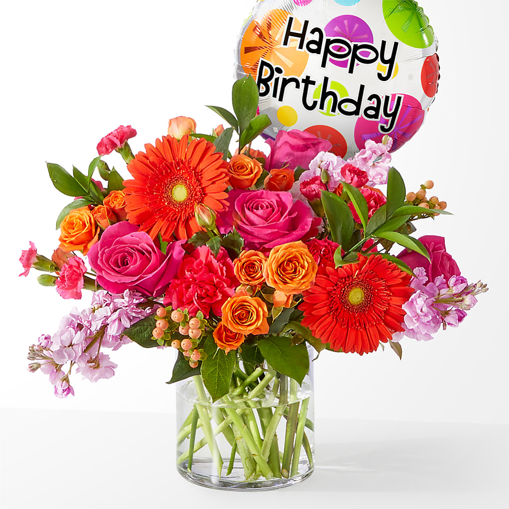 Fiesta Bouquet with Birthday Balloon – Flowers Y Detallitos Analy, Durham NC