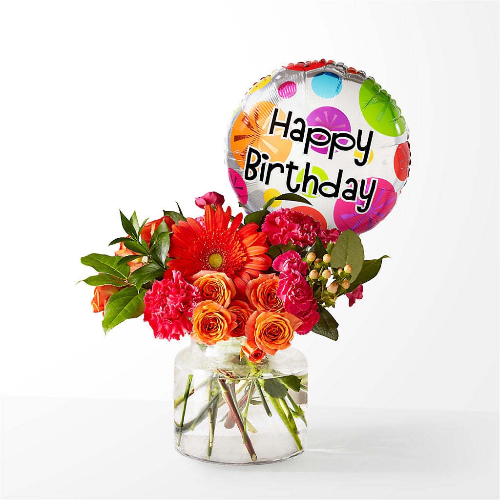Fiesta Bouquet with Birthday Balloon – Flowers Y Detallitos Analy, Durham NC