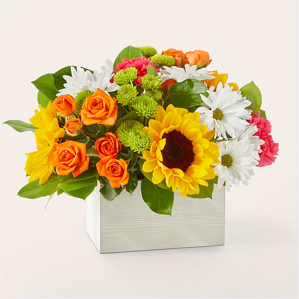 Sun-drenched Blooms Box Bouquet – Flowers Y Detallitos Analy, Durham NC