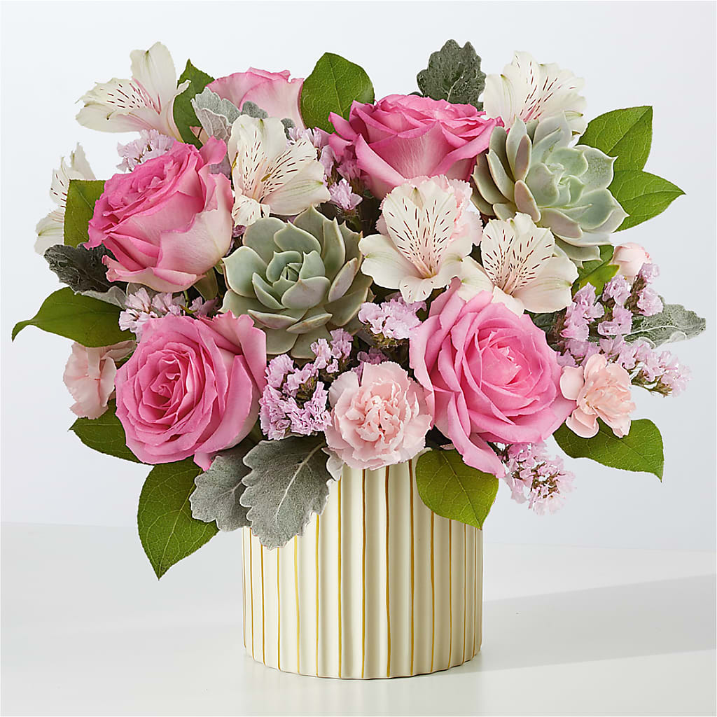 Dusty Rose Bouquet with Ivory Vase – Flowers Y Detallitos Analy, Durham NC