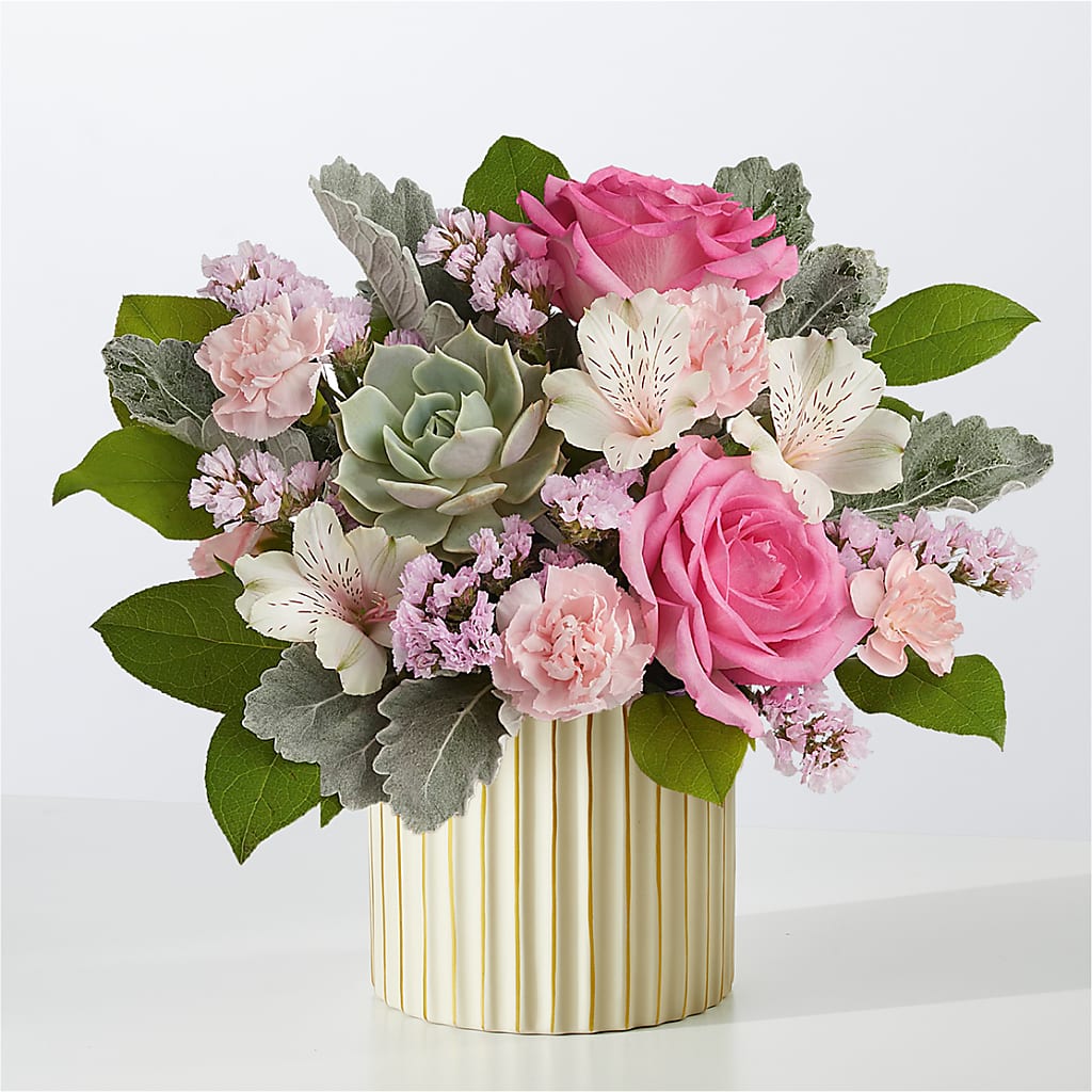 Dusty Rose Bouquet with Ivory Vase – Flowers Y Detallitos Analy, Durham NC