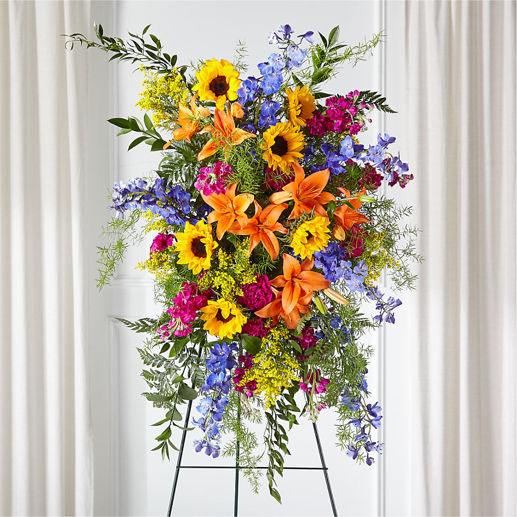 Sunlit Memories Standing Spray (Standard) – Flowers Y Detallitos Analy, Durham NC