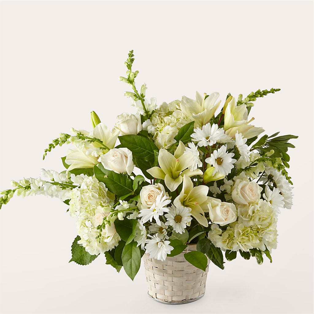 Ivory Elegance Floral Basket – Flowers Y Detallitos Analy, Durham NC