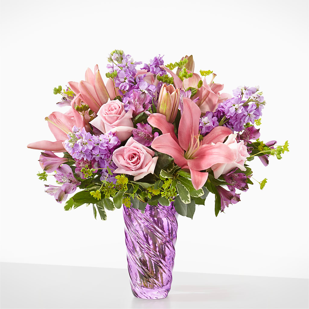 Precious Petals Bouquet with Luxe Swirl Vase – Flowers Y Detallitos Analy, Durham NC