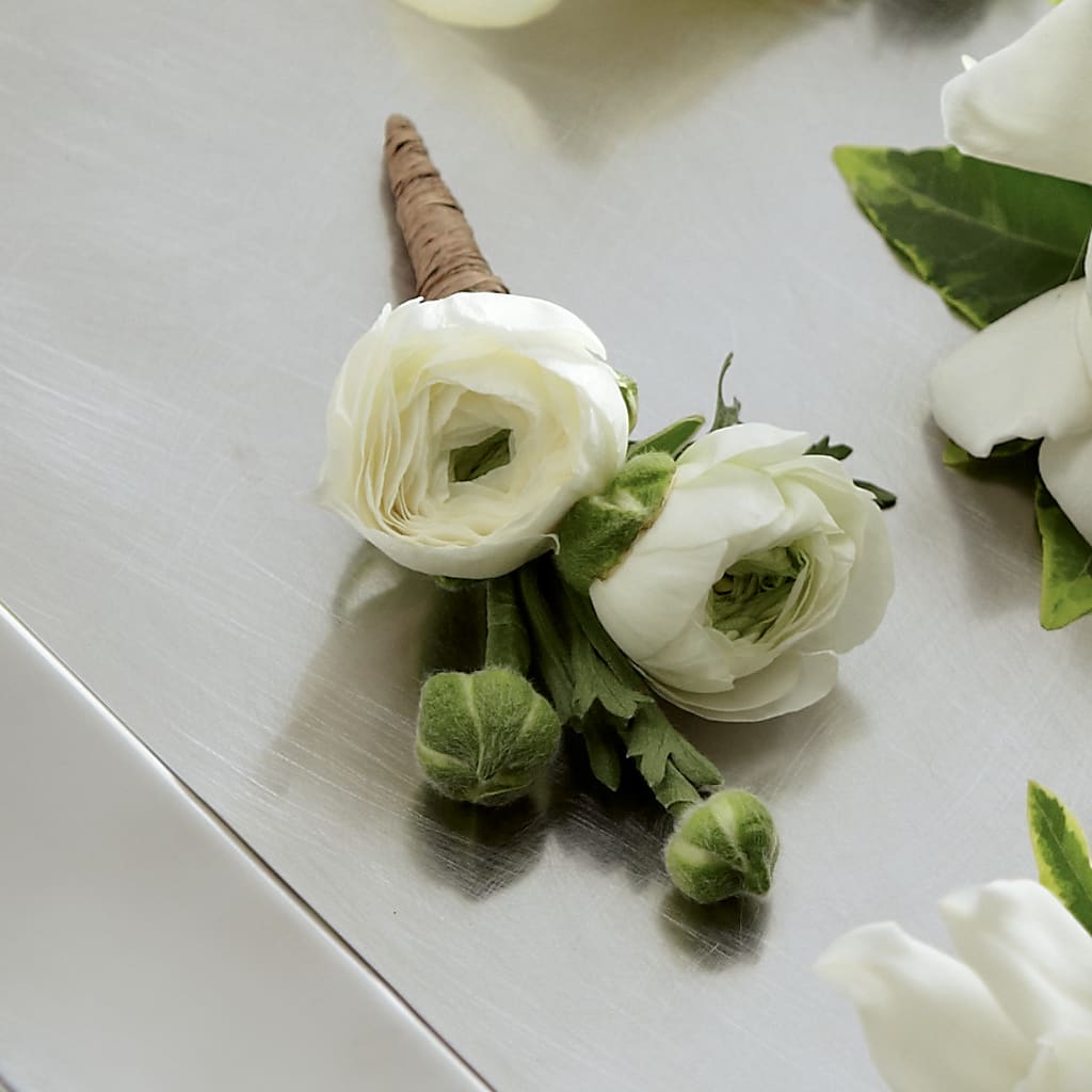 White Ranunculus Boutonniere – Flowers Y Detallitos Analy, Durham NC