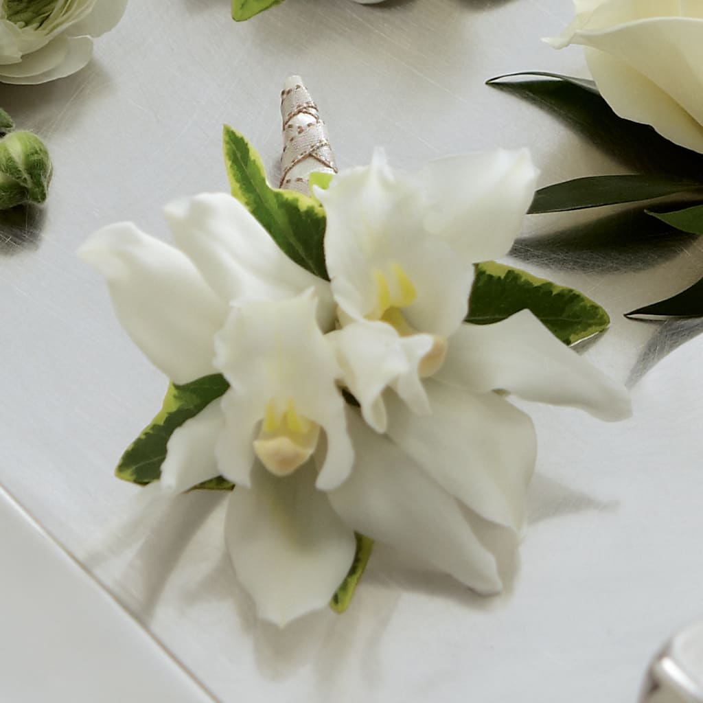 White Mini Cymbidium Boutonniere – Flowers Y Detallitos Analy, Durham NC