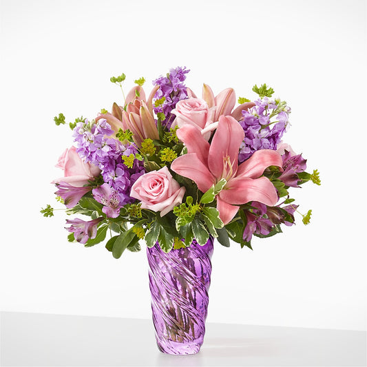 Bouquet Fleurs Précieuses avec Vase Luxe Tourbillonnant